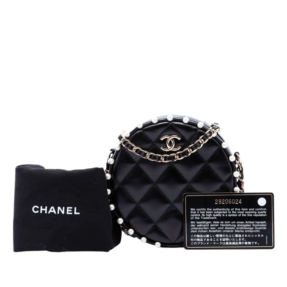 Pre-Loved Chanel Quilted Calfskin Pearl Studded Round Clutch with Chain - Picture 7 of 7